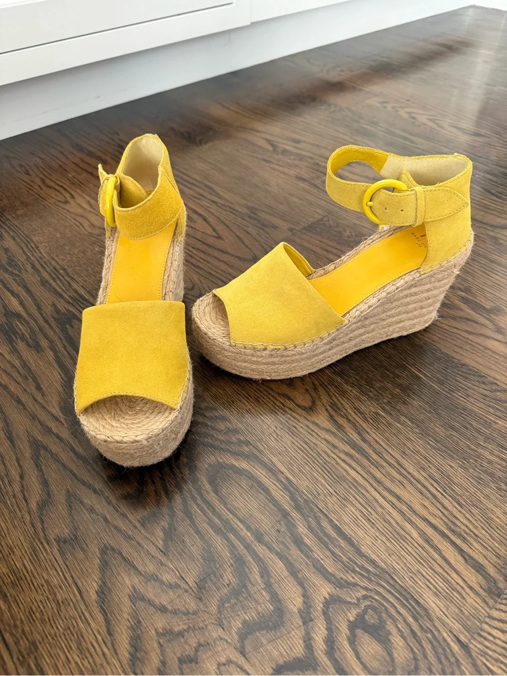 Marc Fisher Yellow Espadrille Wedge Sandals with Ankle Buckle